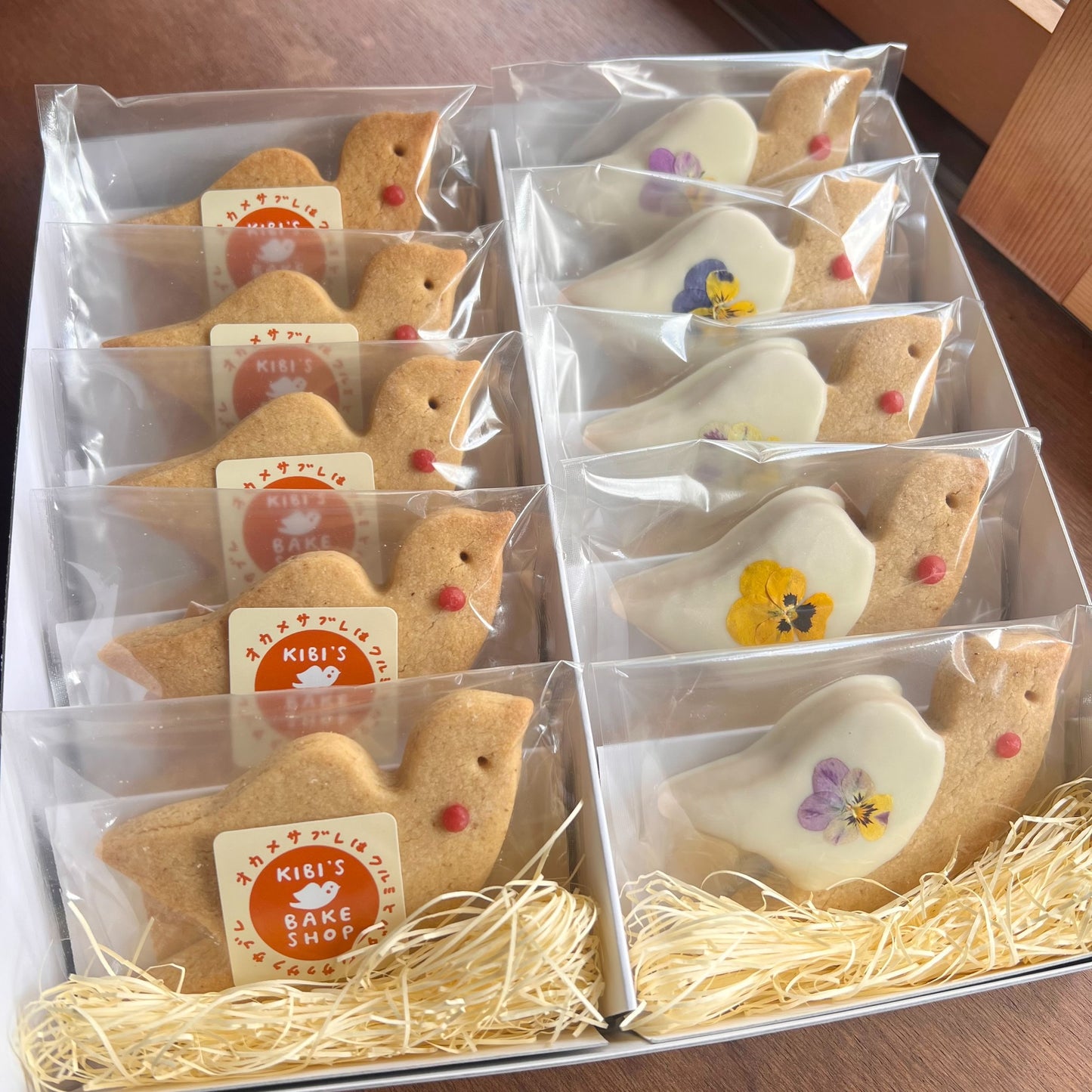 【詰め合わせ】オカメサブレ5羽＋エディブルフラワーとホワイトチョコのオカメサブレ5羽